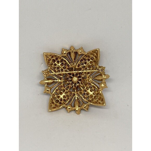 Brooch & Earrings Set Vtg Colorful Art Deco Floral Rhinestone Blue Pink Yellow - Picture 4 of 10